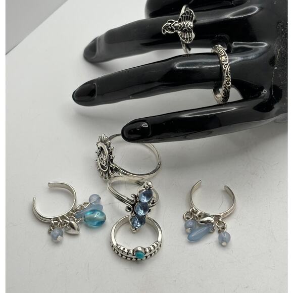 Silver & blue toe ring set - Picture 3 of 3